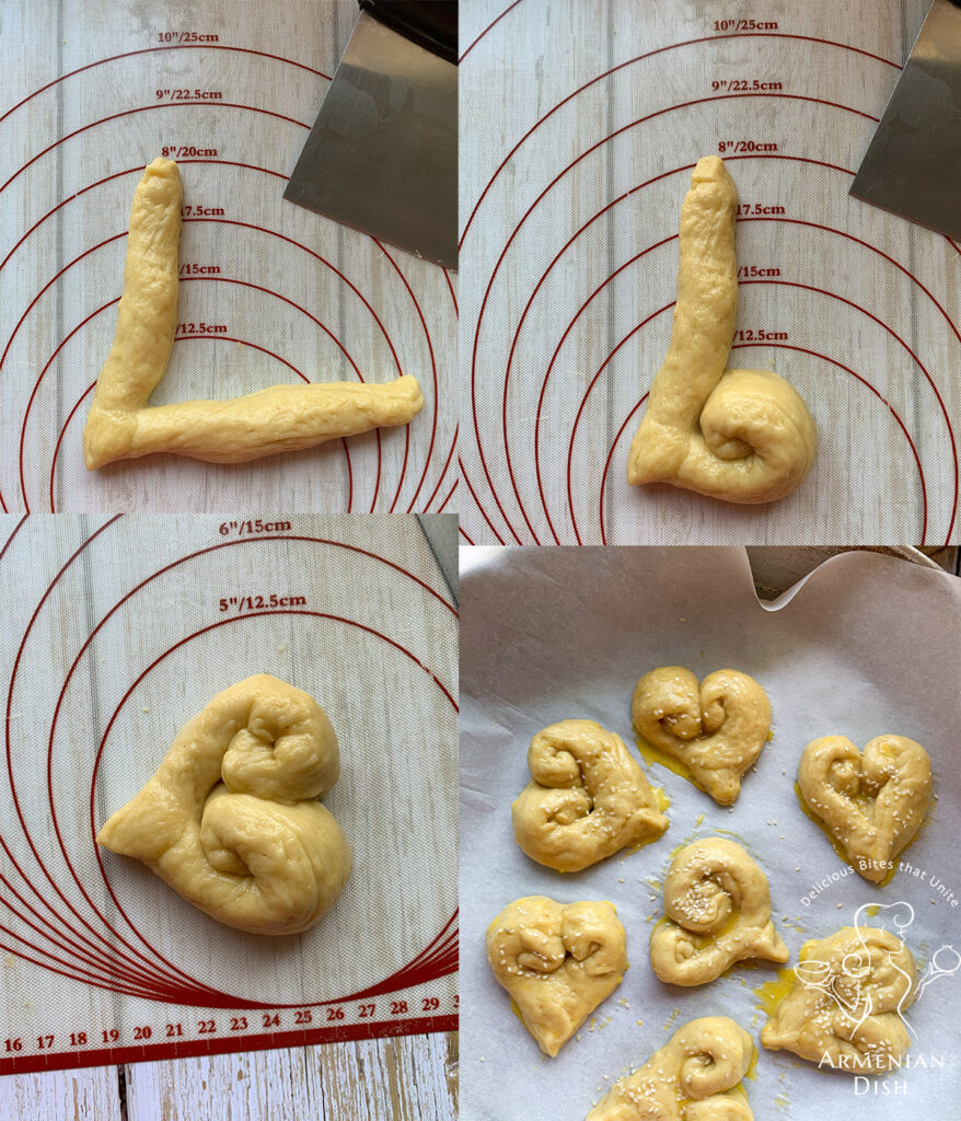 Heart-shaped Armenian Choreg Easter Bread steps to making them heart shaped